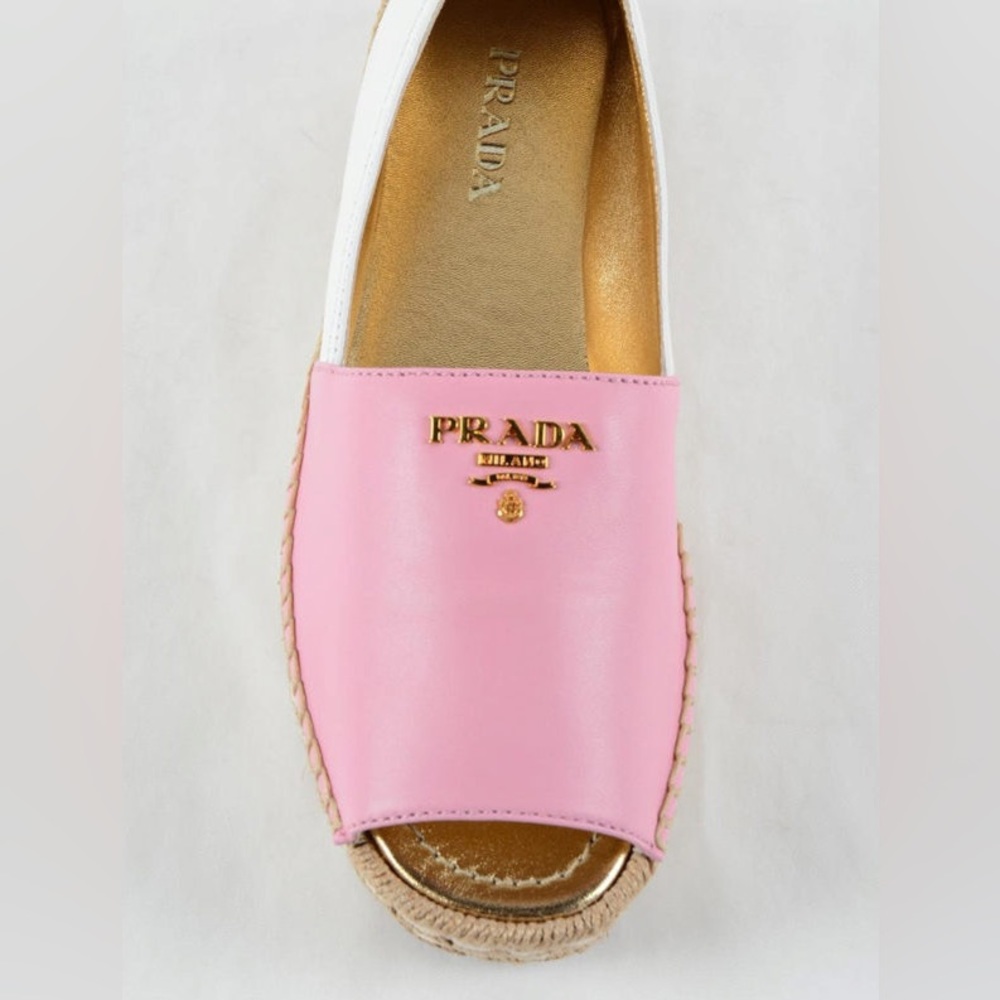 Prada Pink Leather Espadrilles with White Trim